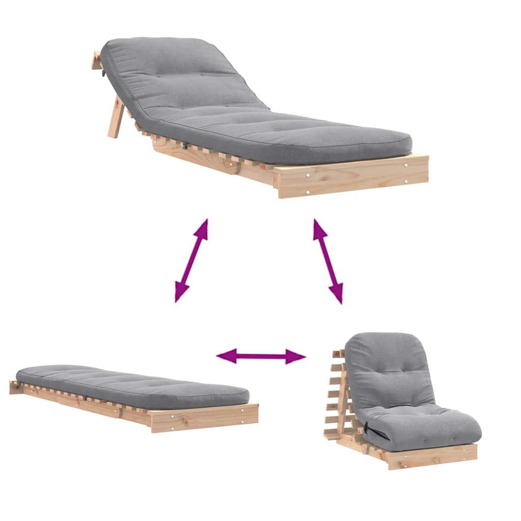 Solid Pine Wood Futon Sofa Bed - Mattress 70x206x11 cm