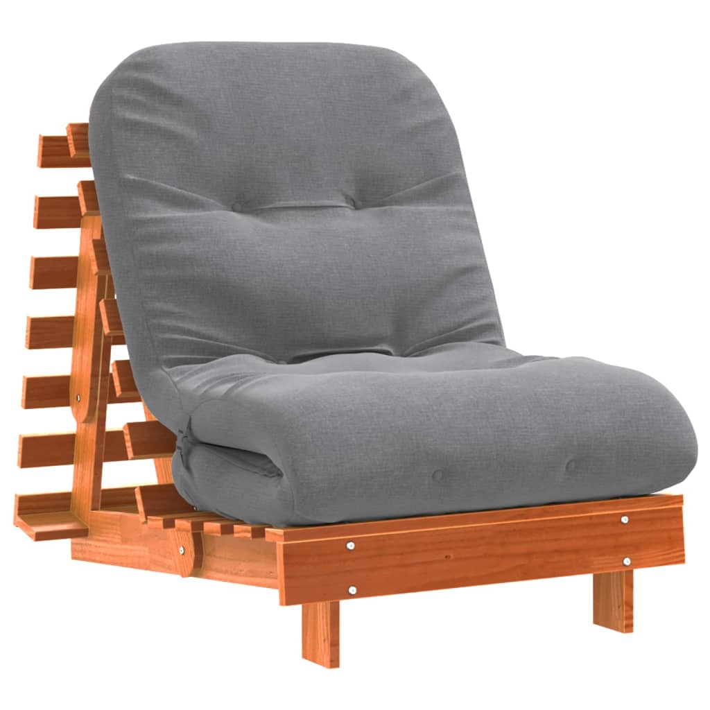 Solid Pine Futon Sofa Bed - Wax Brown, 70x206cm, with Mattress