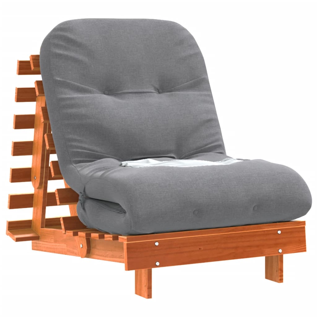 Solid Pine Futon Sofa Bed - Wax Brown, 70x206cm, with Mattress