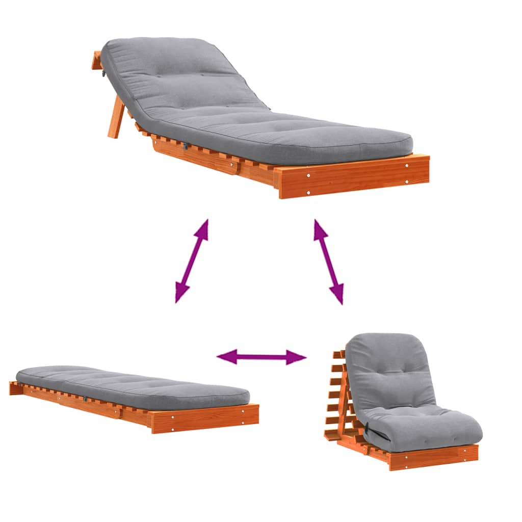 Solid Pine Futon Sofa Bed - Wax Brown, 70x206cm, with Mattress