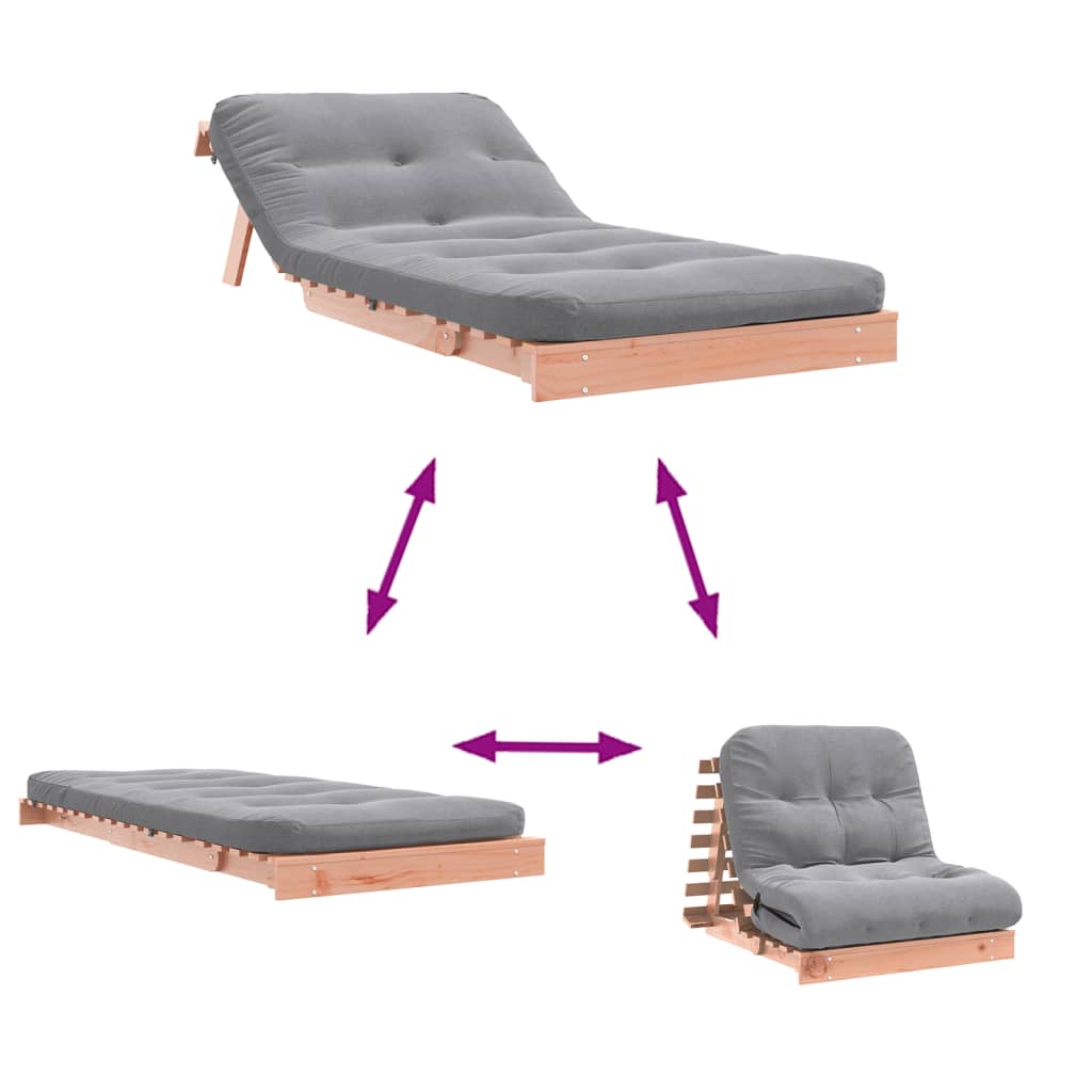 Solid Wood Douglas Futon Sofa Bed w/ Mattress - 80x206x11 cm