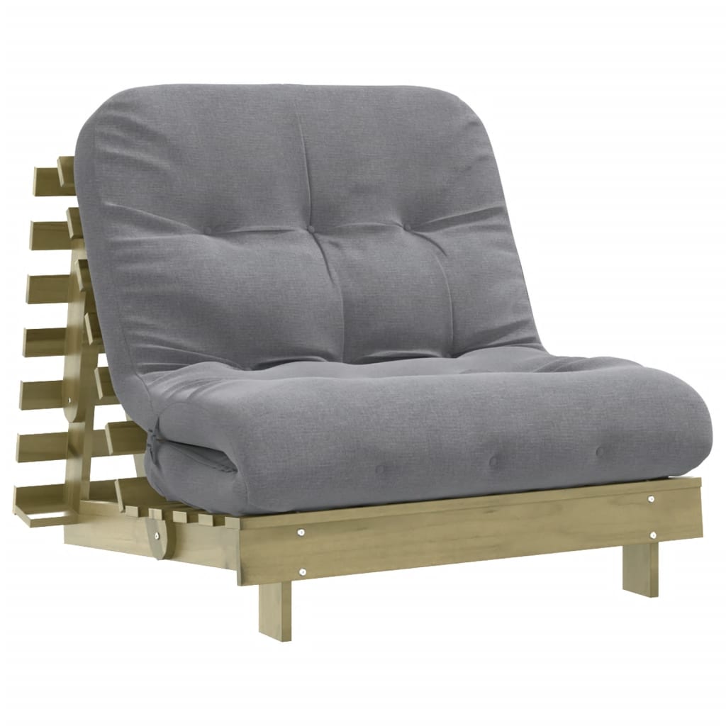 Compact Futon Sofa Bed, Pine Wood, 80x206x11 cm, with Mattress