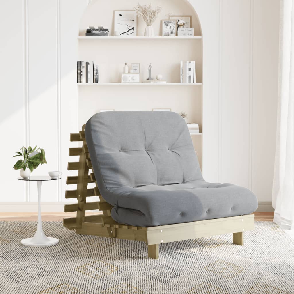 Compact Futon Sofa Bed, Pine Wood, 80x206x11 cm, with Mattress