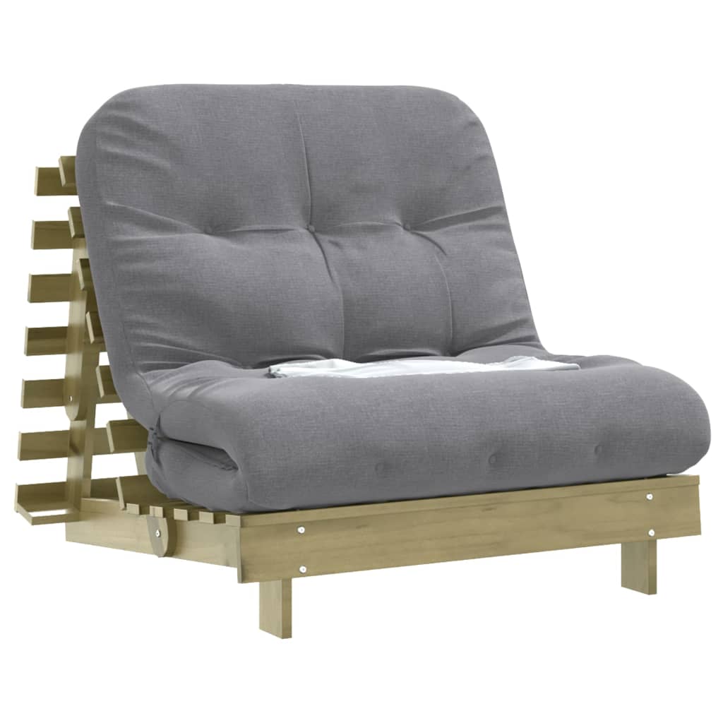 Pine Wood Futon Sofa Bed with Mattress 90x206x11 cm