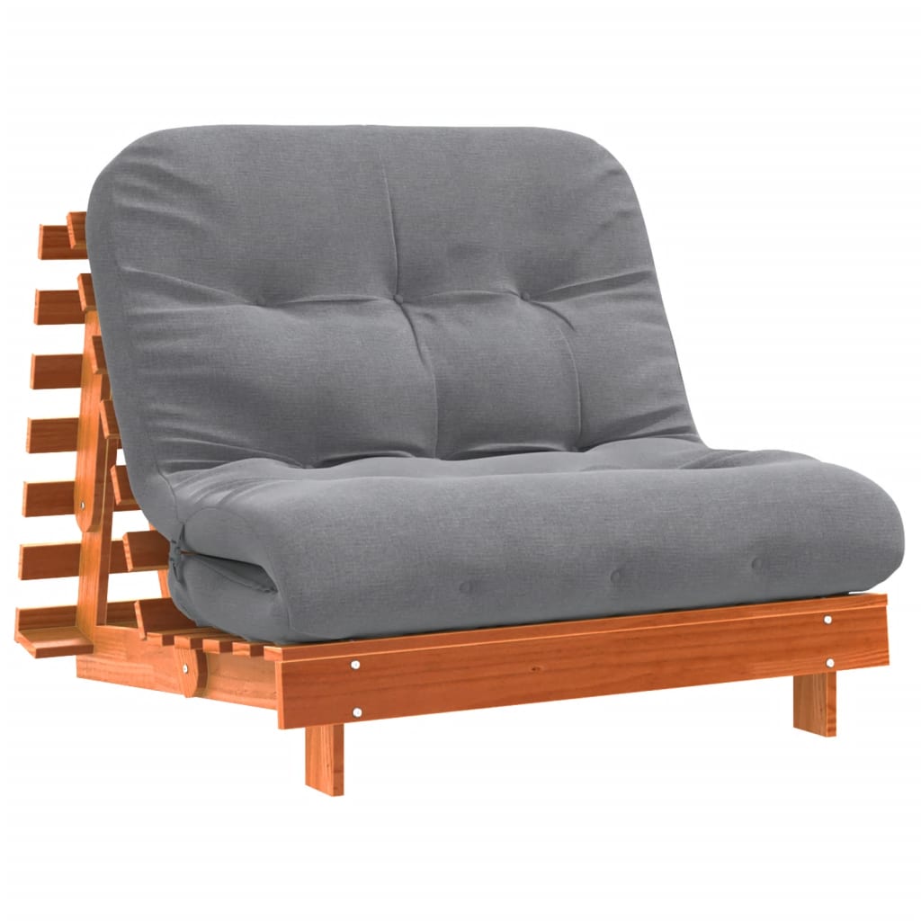 Wax Brown Solid Pine Futon Sofa Bed with Mattress 100x206x11 cm