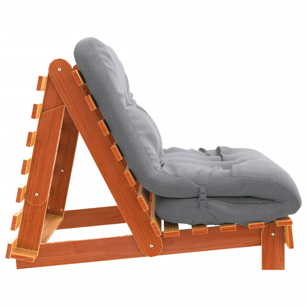 Wax Brown Solid Pine Futon Sofa Bed with Mattress 100x206x11 cm