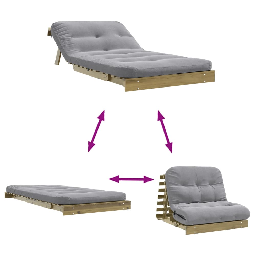 Pine Futon Sofa Bed with Mattress 100x206x11 cm - Durable Wood Design