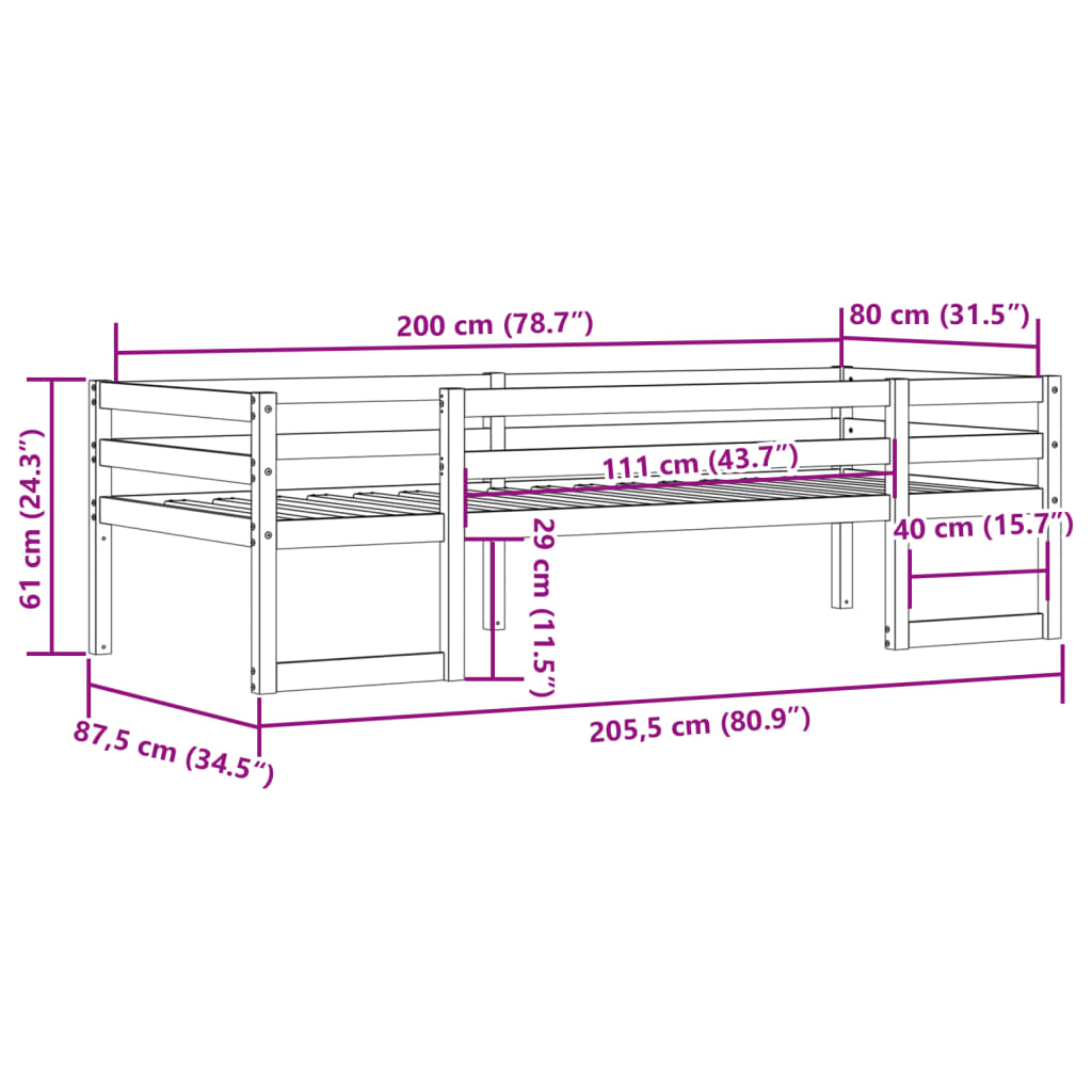 Solid Pine Kids' Bed Frame 80x200 cm - White Finish, No Mattress