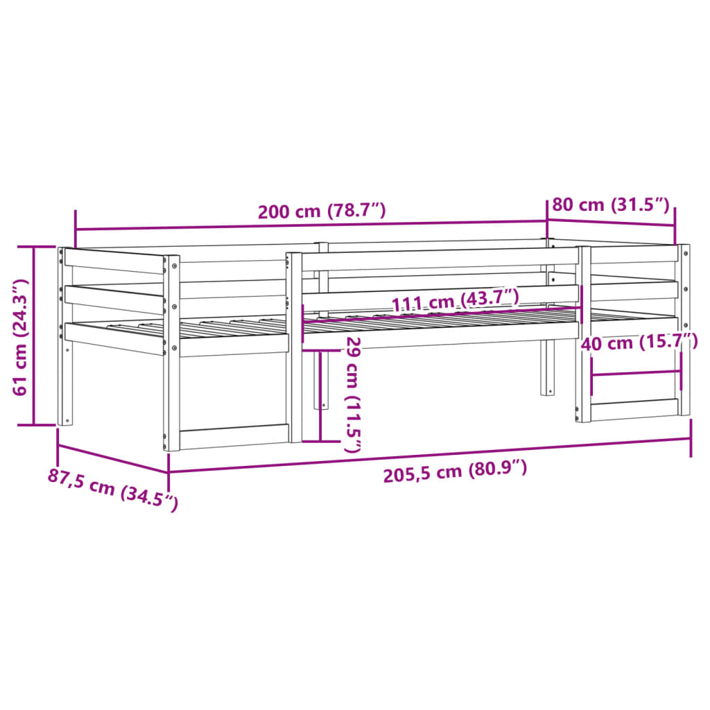 Wax Brown Kids' Bed Frame 80x200 cm - Sturdy Wood Design