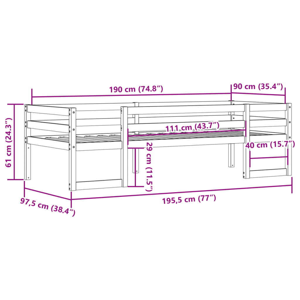 Solid Pine Kids' Bed Frame - White 90x190 cm Single Bed