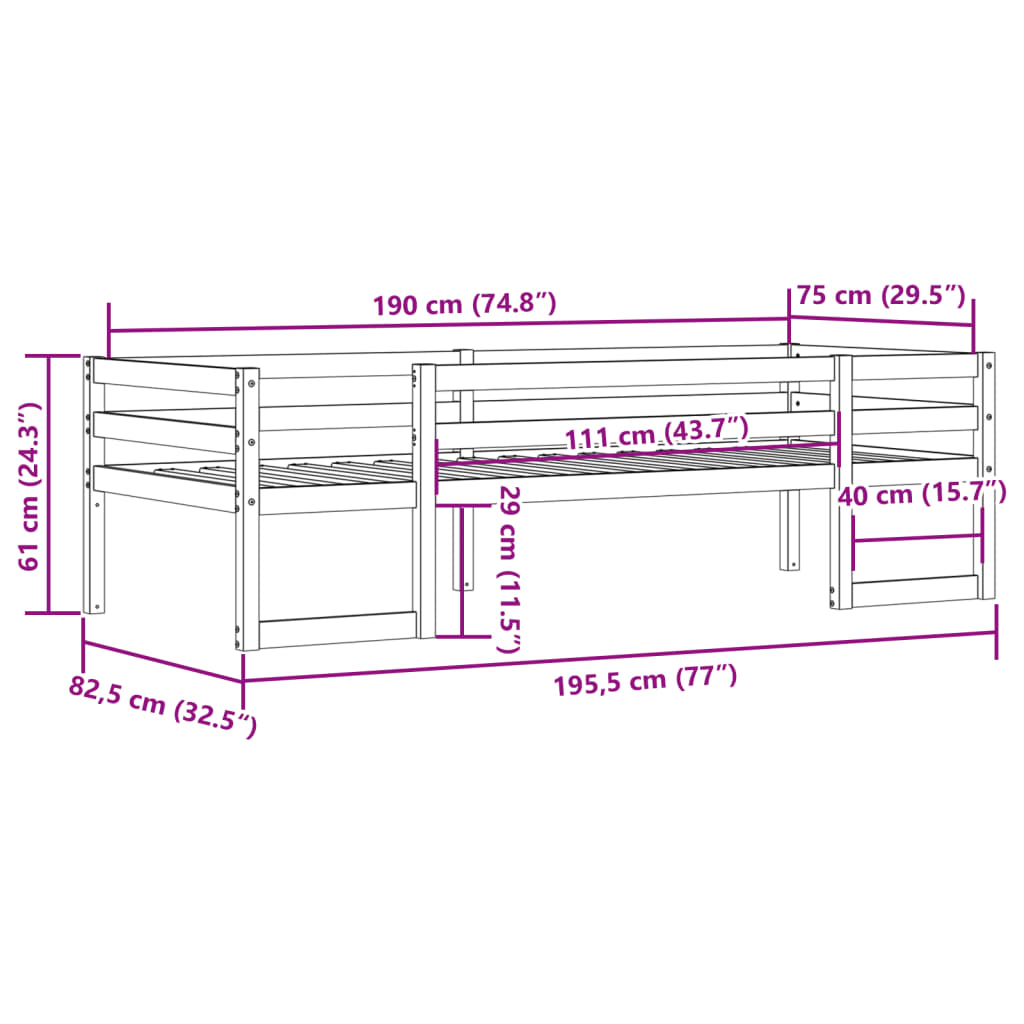 White Solid Pine Kids' Bed Frame 75x190 cm - Small Single