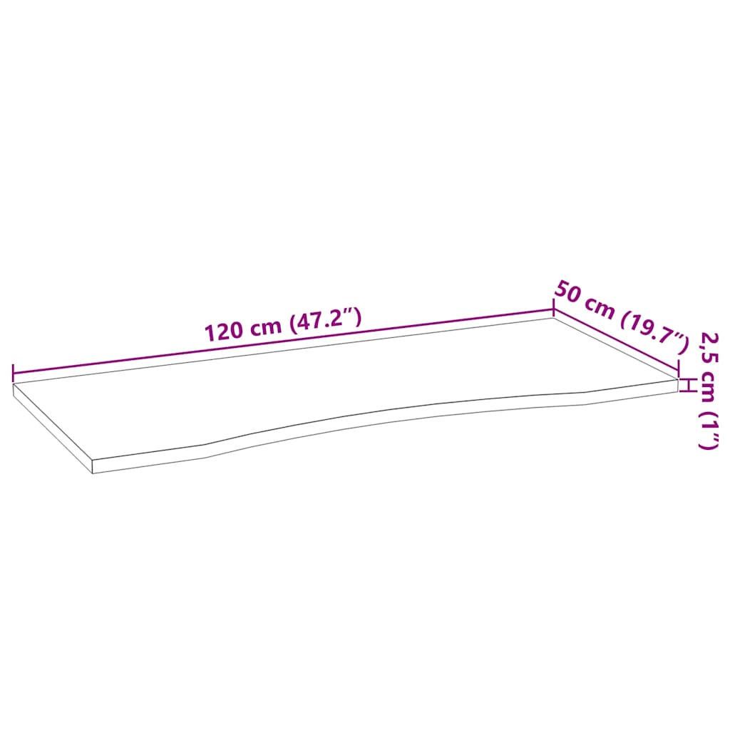Solid Oak Rectangular Desktop 120x50x2.5 cm - Untreated Wood