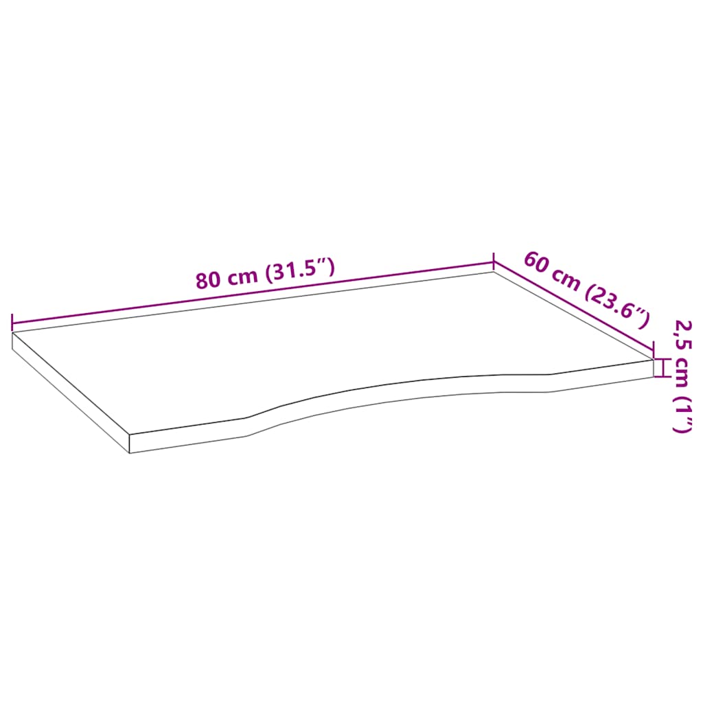 Solid Oak Rectangular Desktop 80x60x2.5 cm - Natural Finish
