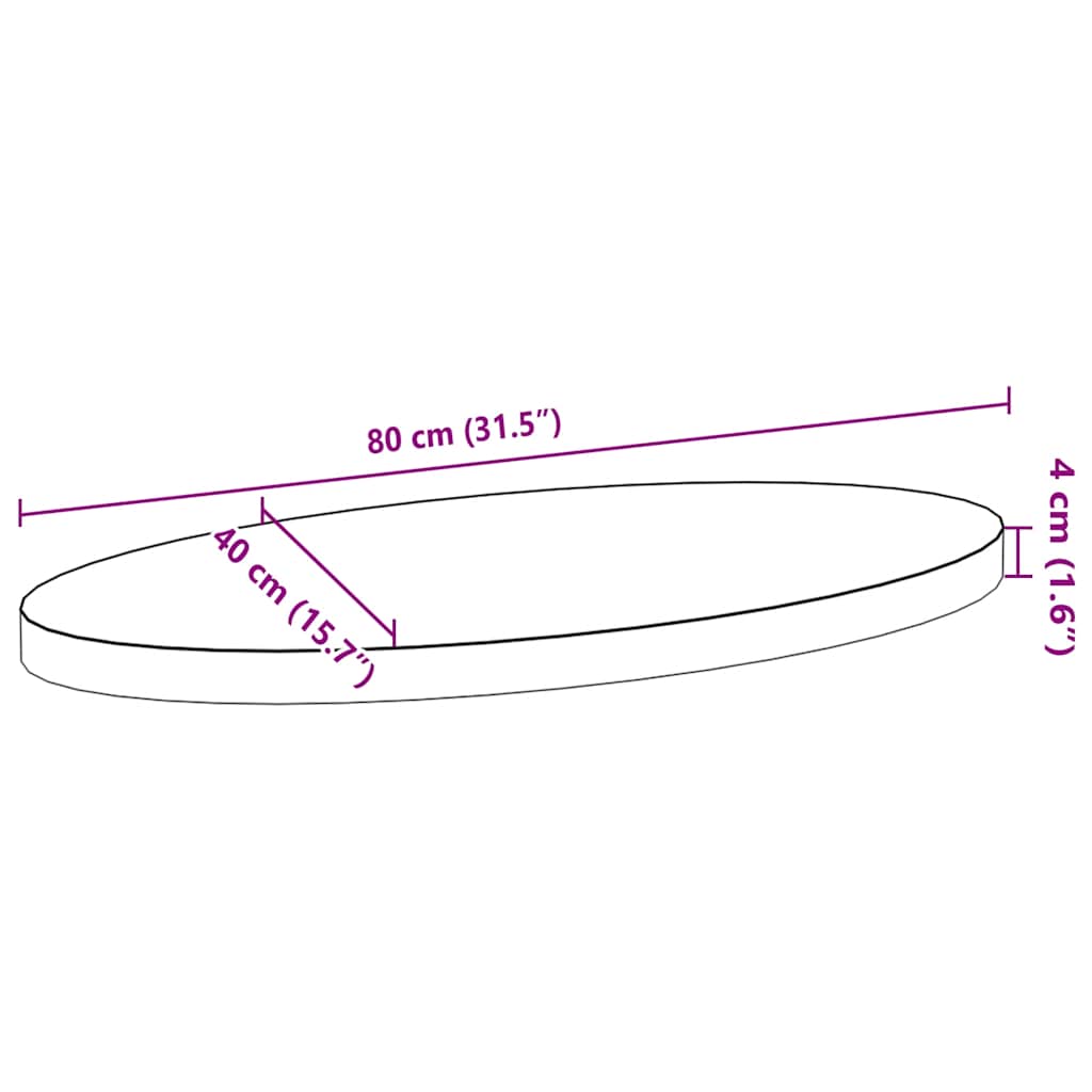 Solid Oak Oval Table Top - 80x40x4 cm