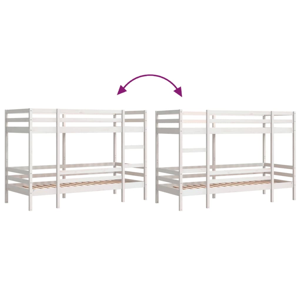 White Solid Pine Bunk Bed Frame 90x200 cm - No Mattress Included