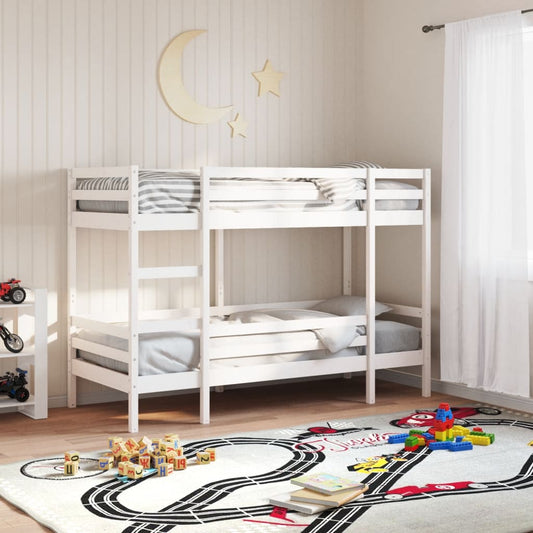 White Solid Pine Wood Single Bunk Bed Frame 90x190 cm