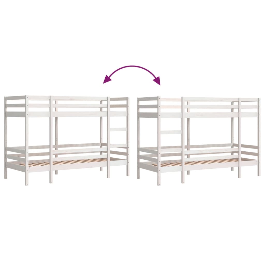 White Solid Pine Bunk Bed Frame 75x190 cm - Small Single