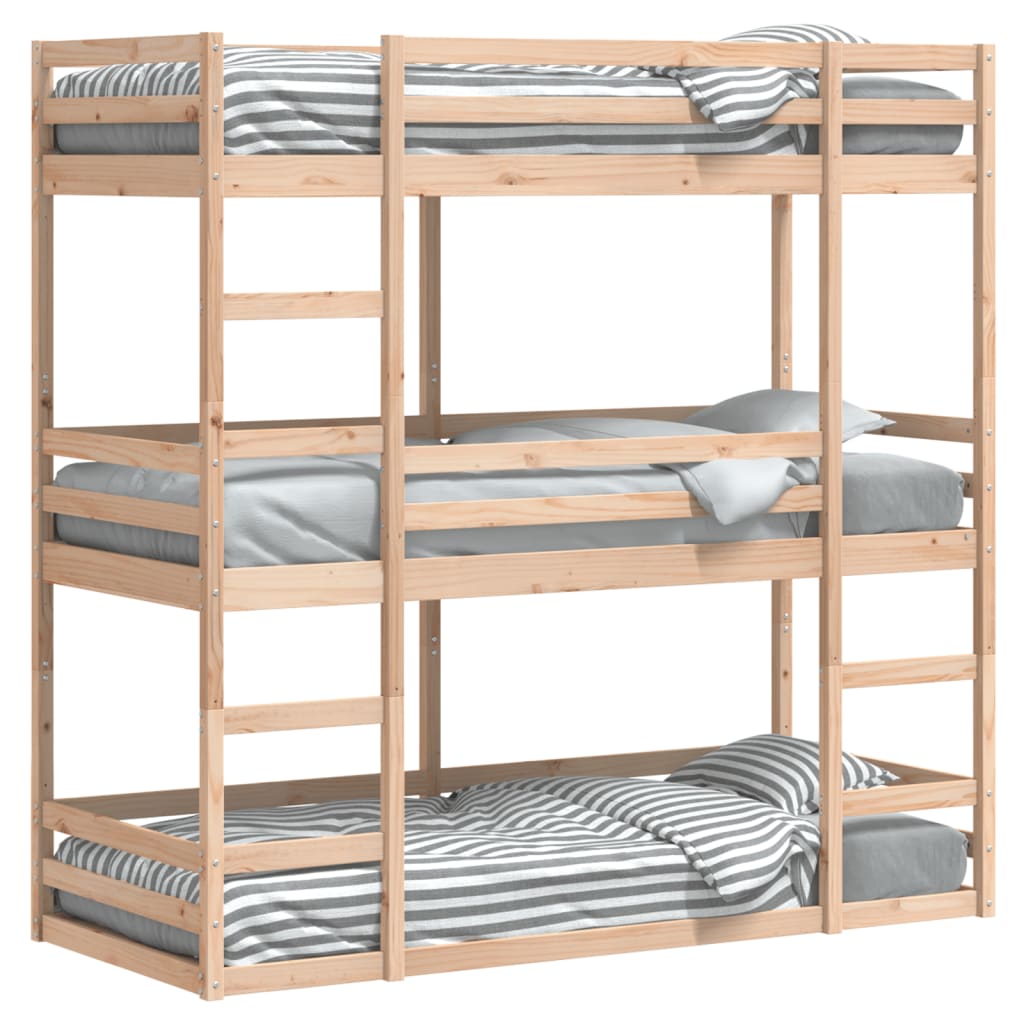 Solid Pine Triple Bunk Bed 80x200 cm - No Mattress Included