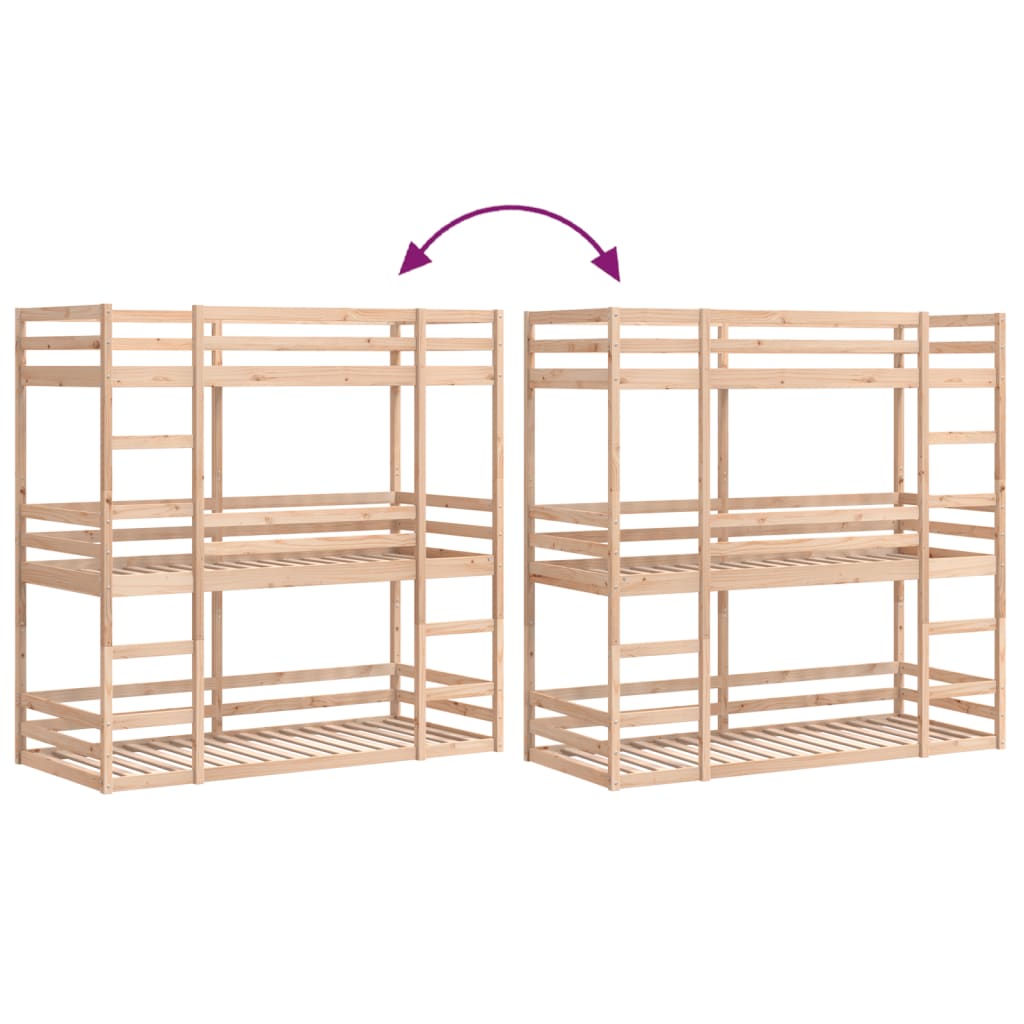 Solid Pine Triple Bunk Bed 80x200 cm - No Mattress Included