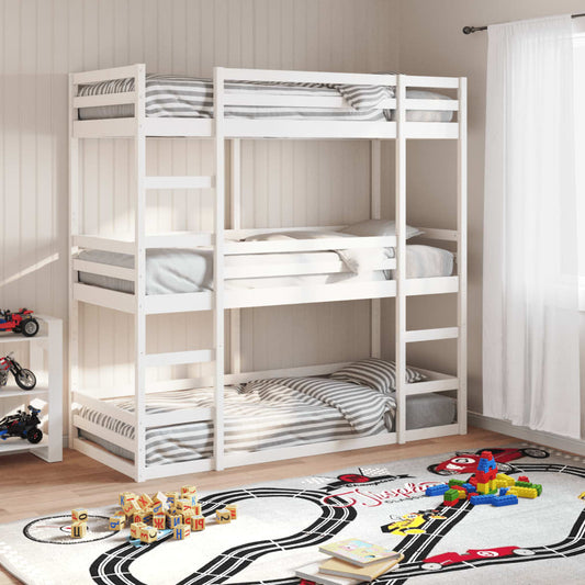 Solid Wood Pine Triple Bunk Bed, White, 80x200cm - No Mattress