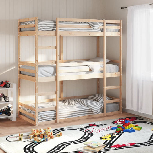 Solid Pine Triple Bunk Bed Frame 90x200 cm - No Mattress Included