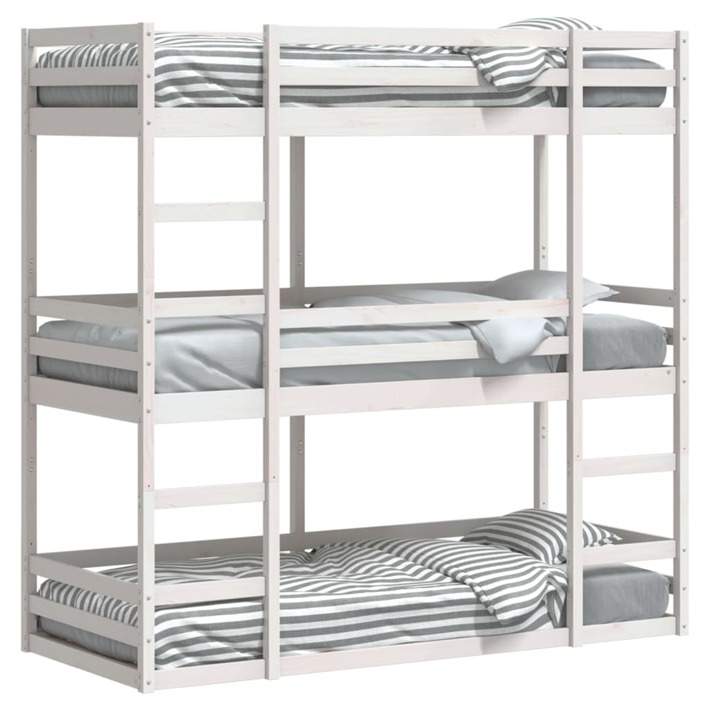 White Solid Pine Triple Bunk Bed Frame 90x200 cm - No Mattress
