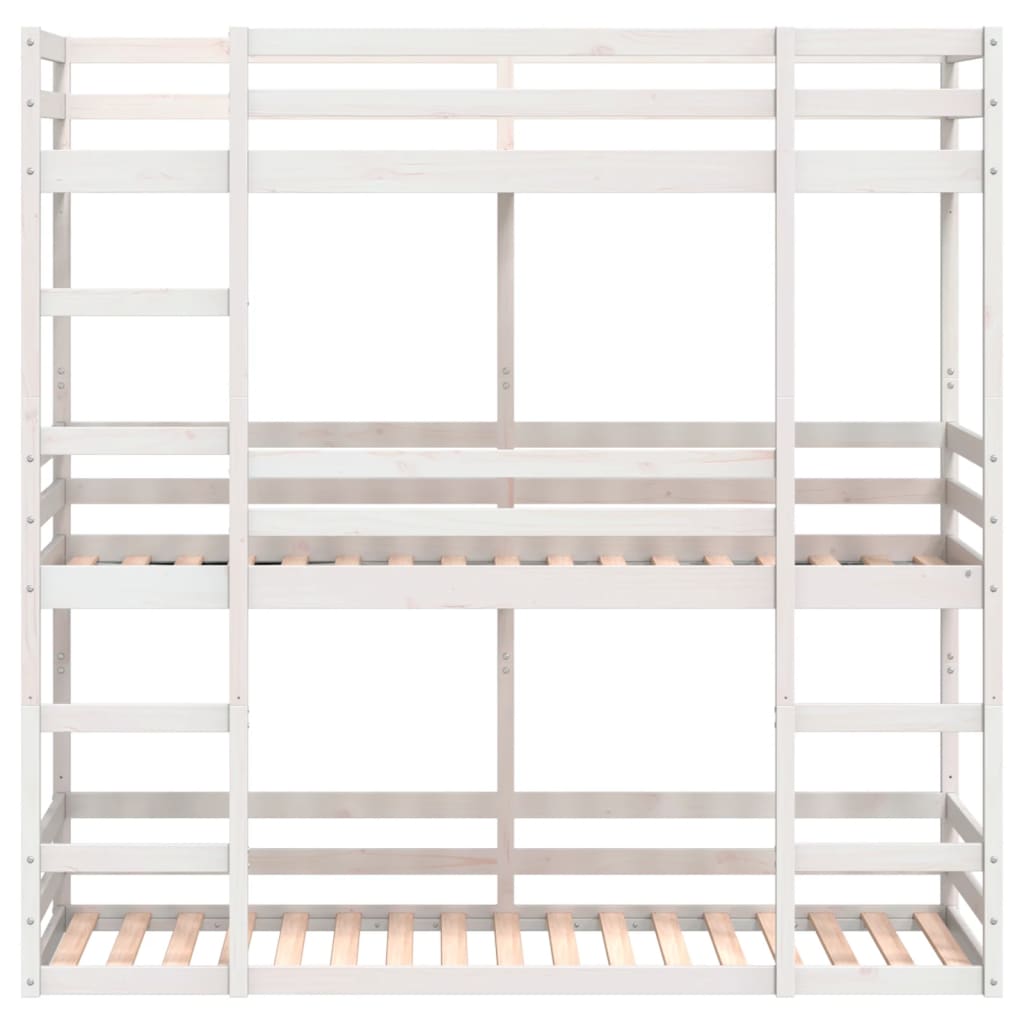 White Solid Pine Triple Bunk Bed Frame 90x200 cm - No Mattress