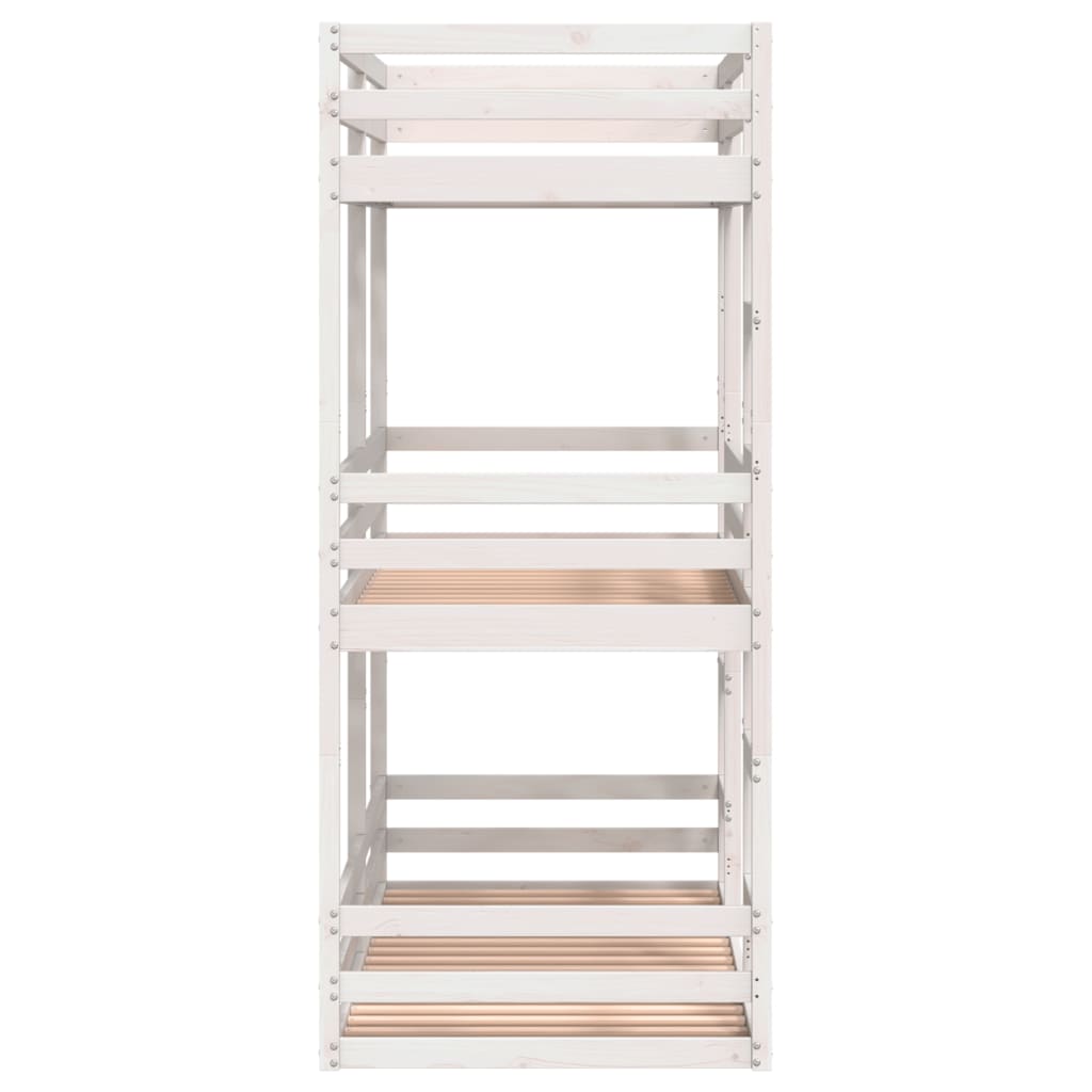White Solid Pine Triple Bunk Bed Frame 90x200 cm - No Mattress