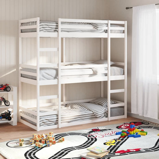 White Solid Pine Triple Bunk Bed Frame 90x200 cm - No Mattress