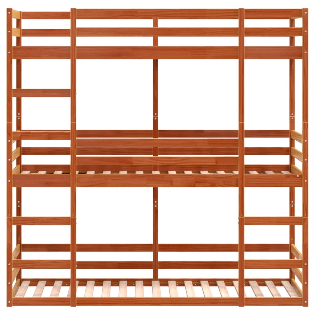 Solid Pine Wax Brown Triple Bunk Bed Frame 90x200 cm