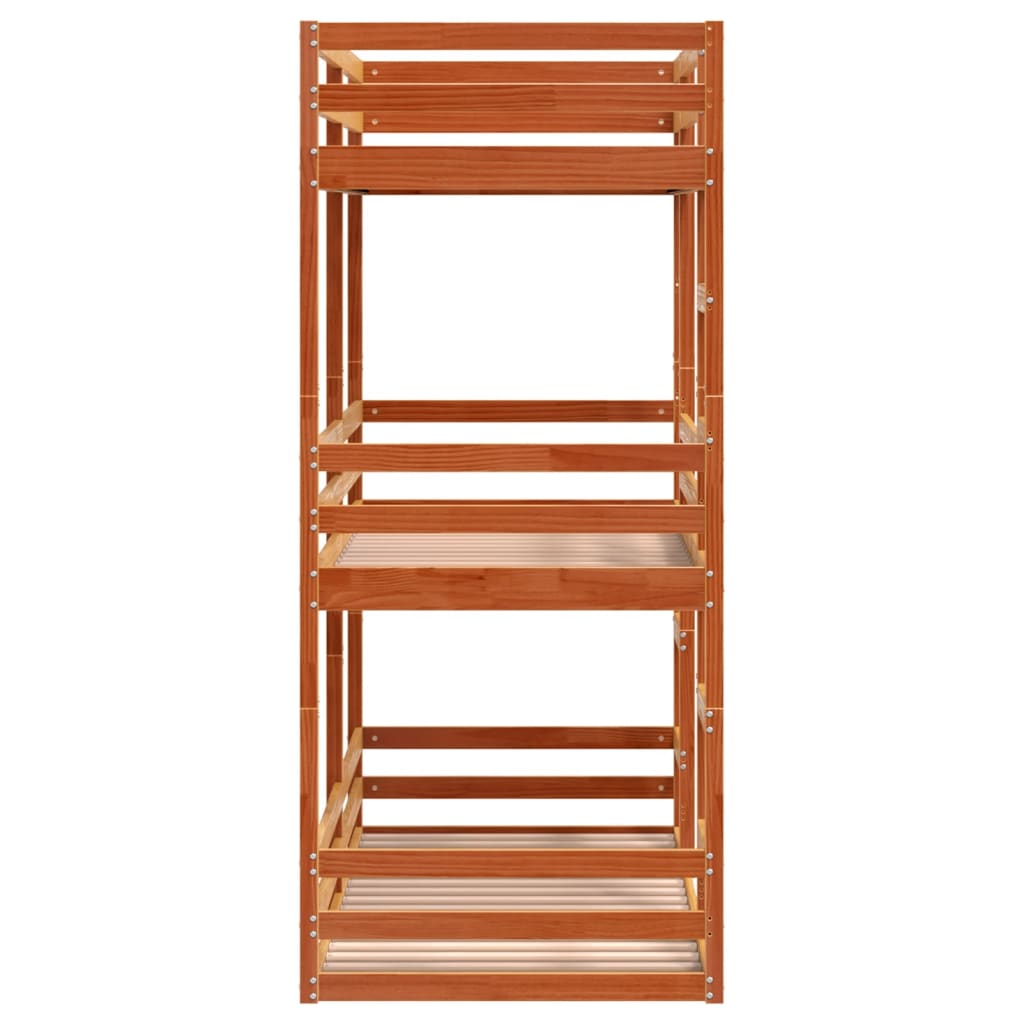 Solid Pine Wax Brown Triple Bunk Bed Frame 90x200 cm