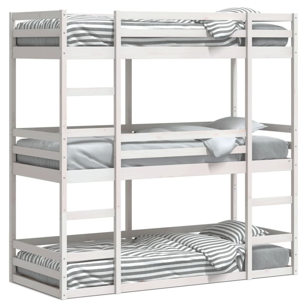 Triple Bunk Bed White Solid Wood Pine 90x190 cm (Mattress Not Included)