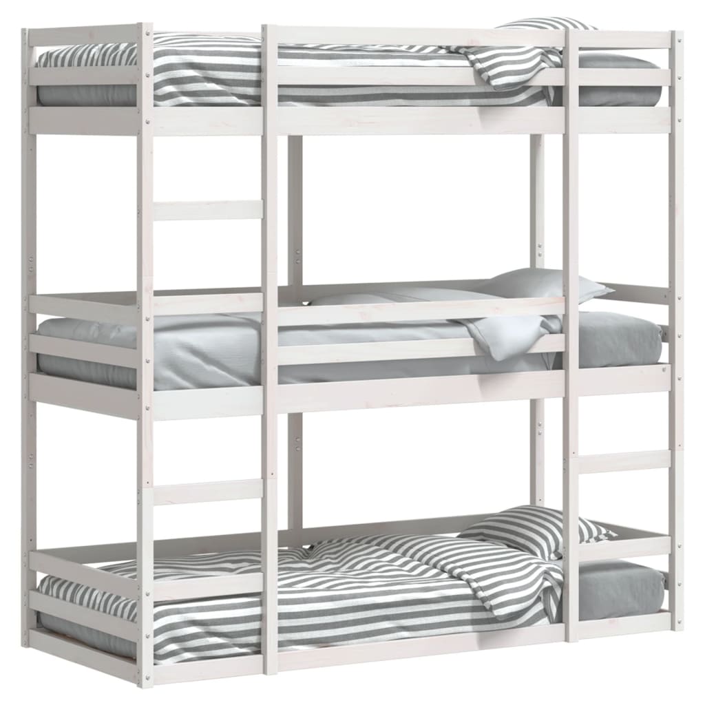 Triple Bunk Bed White Solid Wood Pine 90x190 cm (Mattress Not Included)