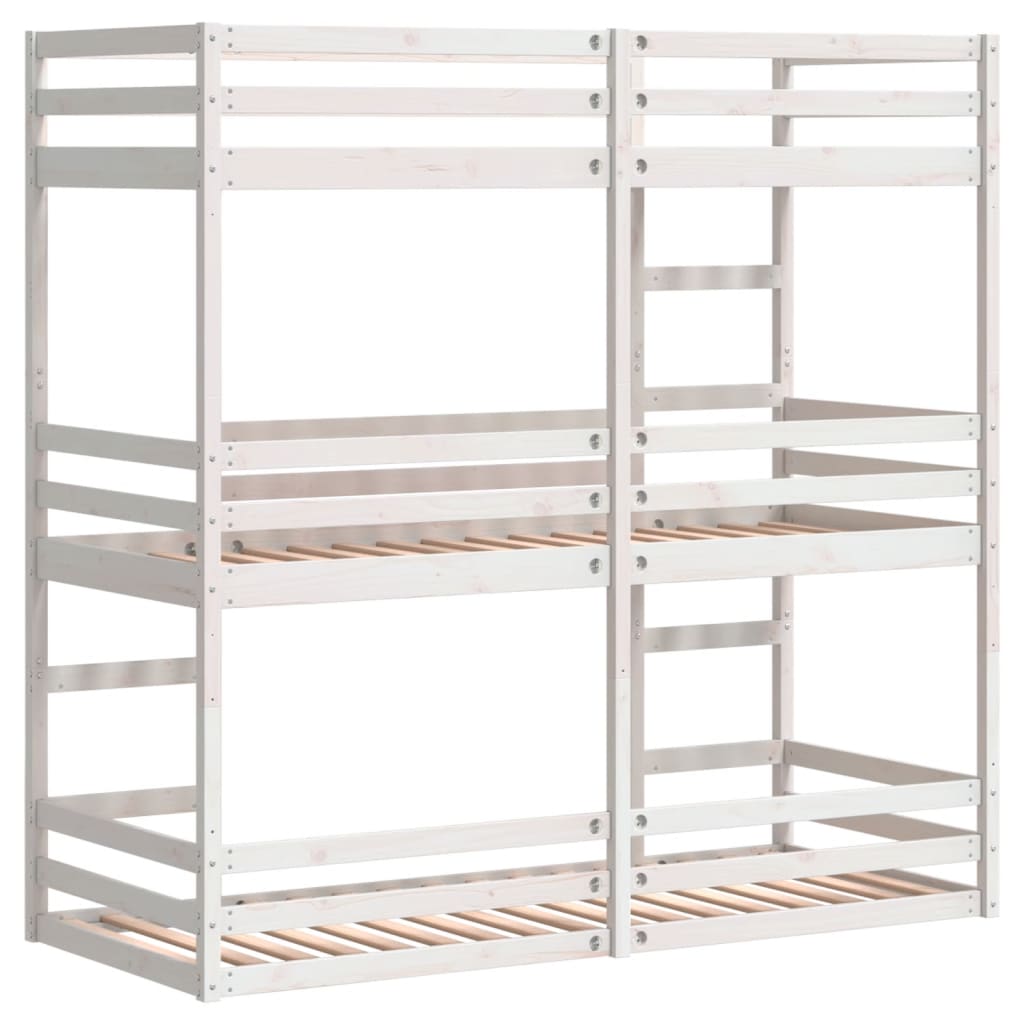 Triple Bunk Bed White Solid Wood Pine 90x190 cm (Mattress Not Included)