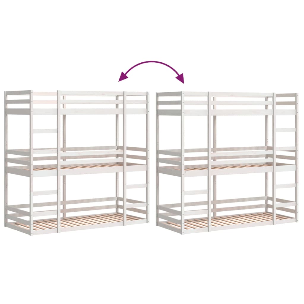 Triple Bunk Bed White Solid Wood Pine 90x190 cm (Mattress Not Included)