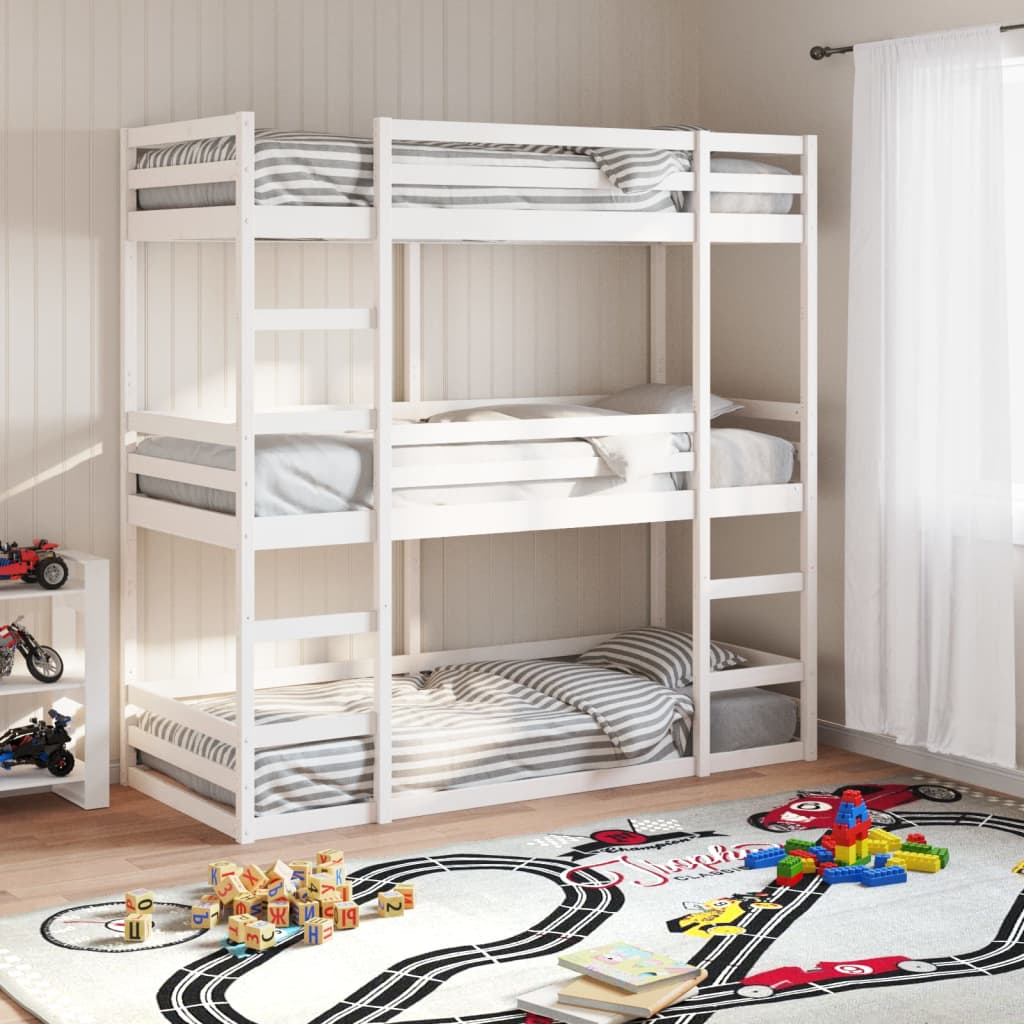 Triple Bunk Bed White Solid Wood Pine 90x190 cm (Mattress Not Included)