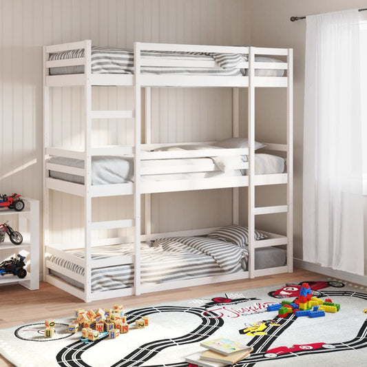Triple Bunk Bed White Solid Wood Pine 90x190 cm (Mattress Not Included)