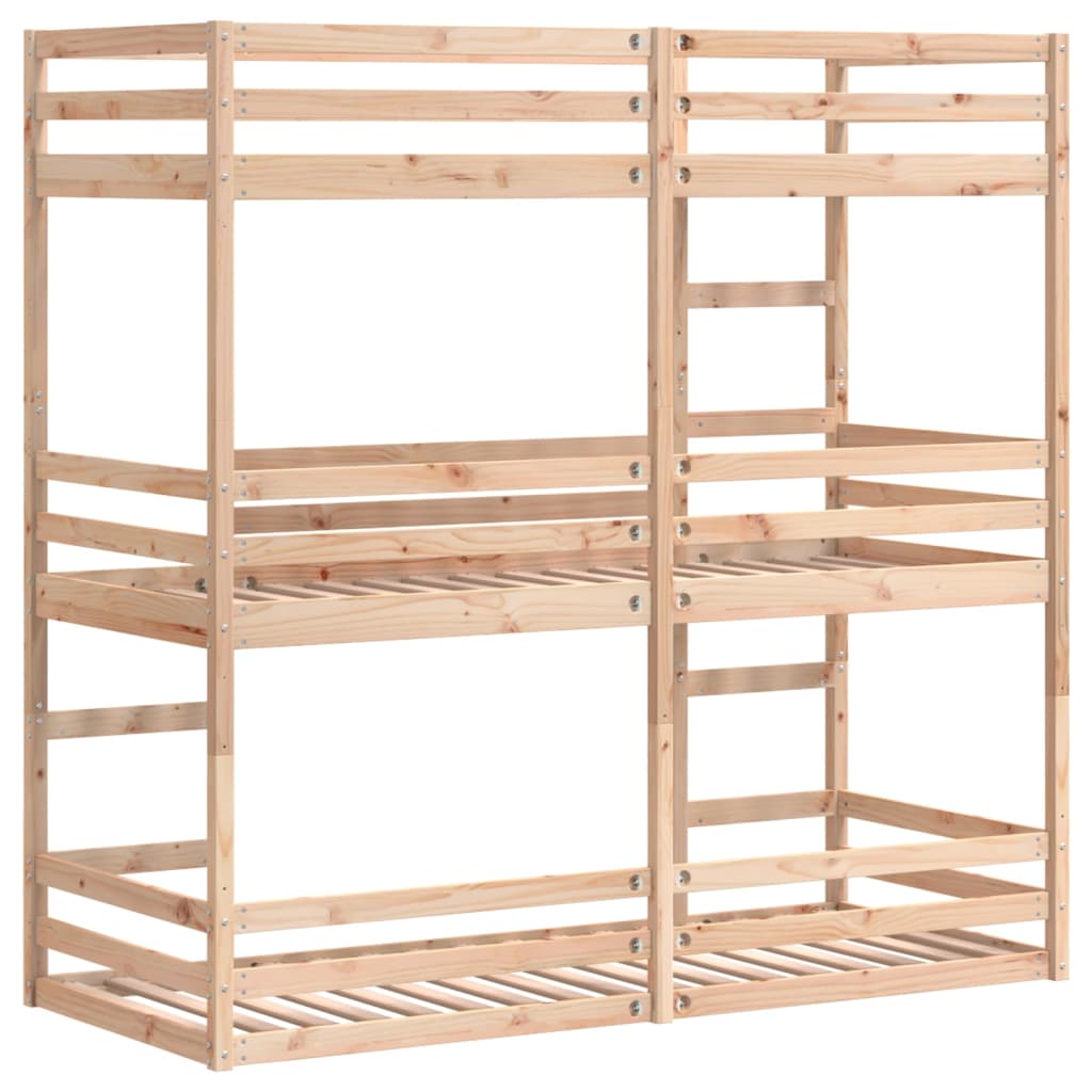 Solid Pine Triple Bunk Bed, 75x190 cm, Small Single - No Mattress