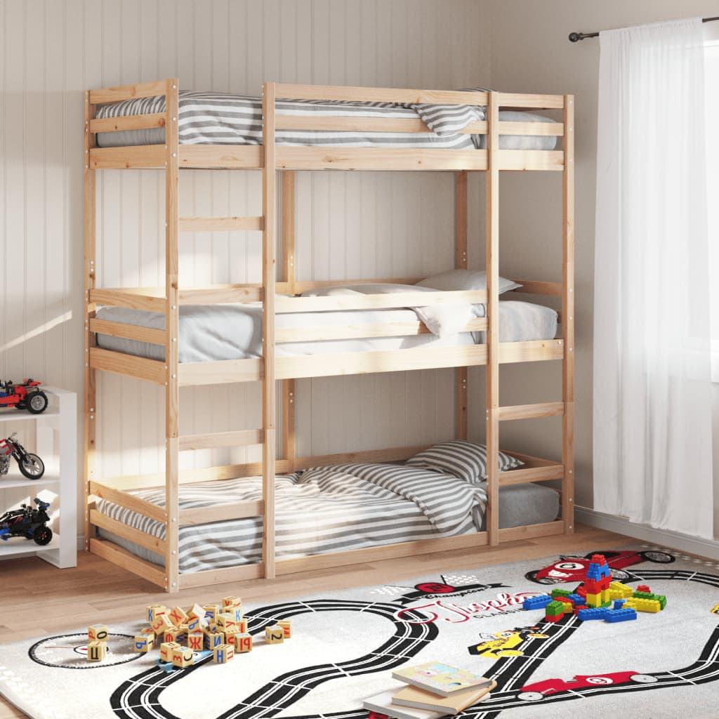Solid Pine Triple Bunk Bed, 75x190 cm, Small Single - No Mattress