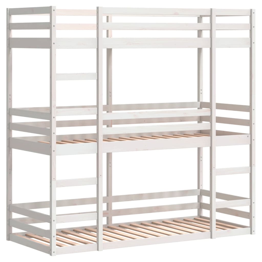 Solid Pine Triple Bunk Bed White 75x190 cm - No Mattress Included