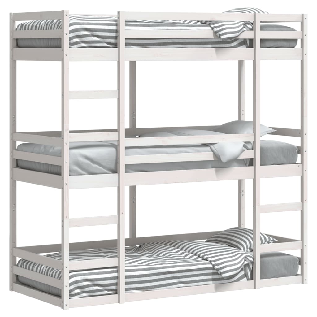 Solid Pine Triple Bunk Bed White 75x190 cm - No Mattress Included