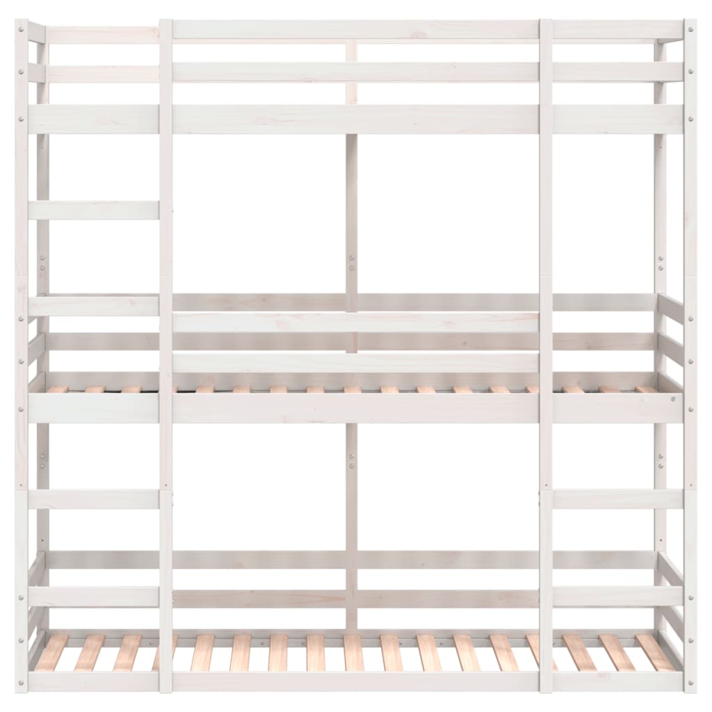 Solid Pine Triple Bunk Bed White 75x190 cm - No Mattress Included