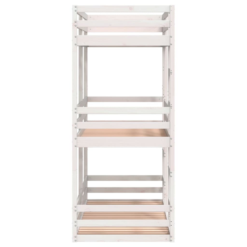 Solid Pine Triple Bunk Bed White 75x190 cm - No Mattress Included