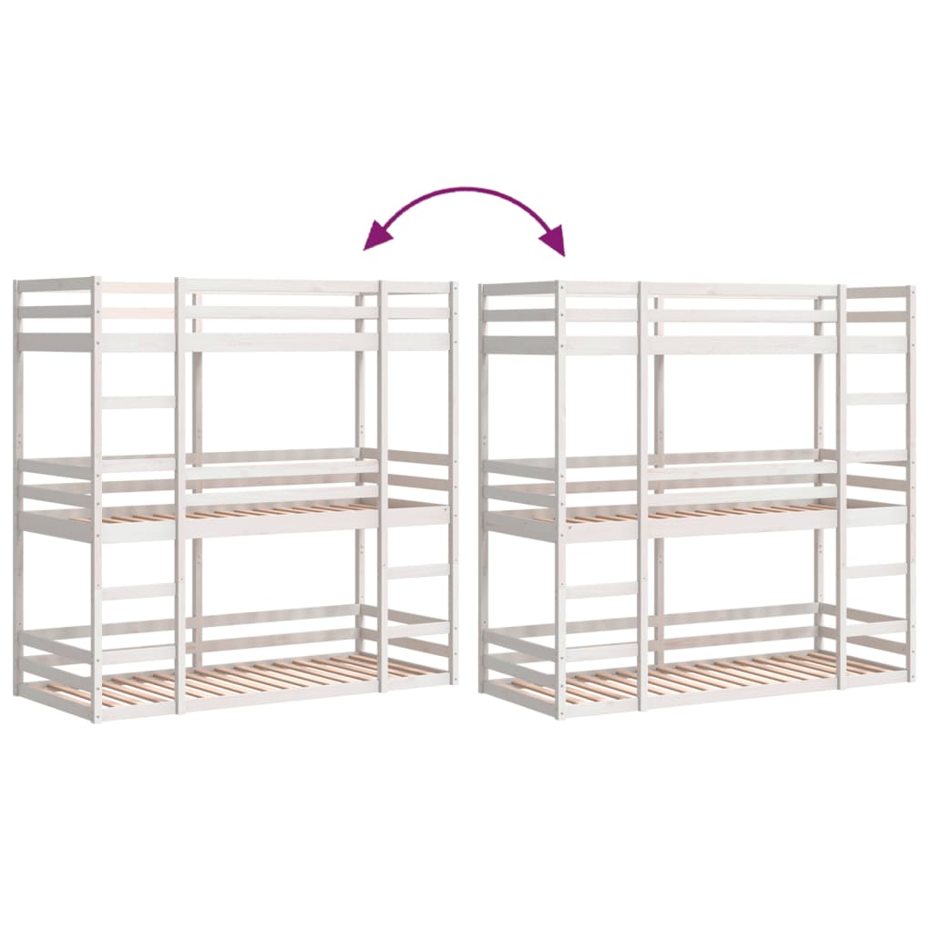 Solid Pine Triple Bunk Bed White 75x190 cm - No Mattress Included