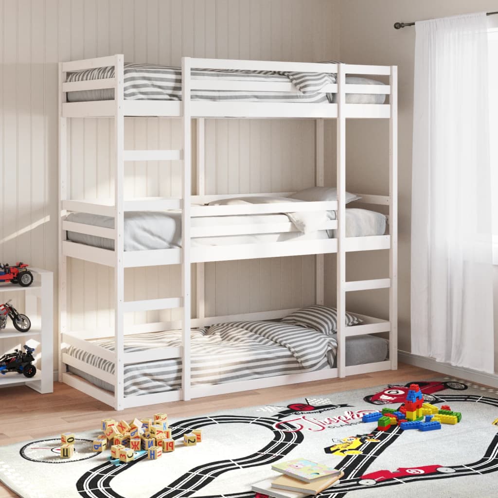 Solid Pine Triple Bunk Bed White 75x190 cm - No Mattress Included