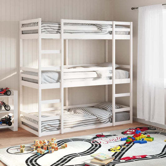 Solid Pine Triple Bunk Bed White 75x190 cm - No Mattress Included