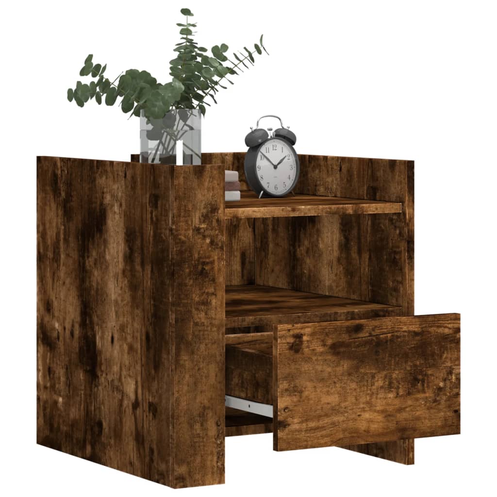 Smoked Oak Bedside Cabinet - 45x50x50 cm, Engineered Wood