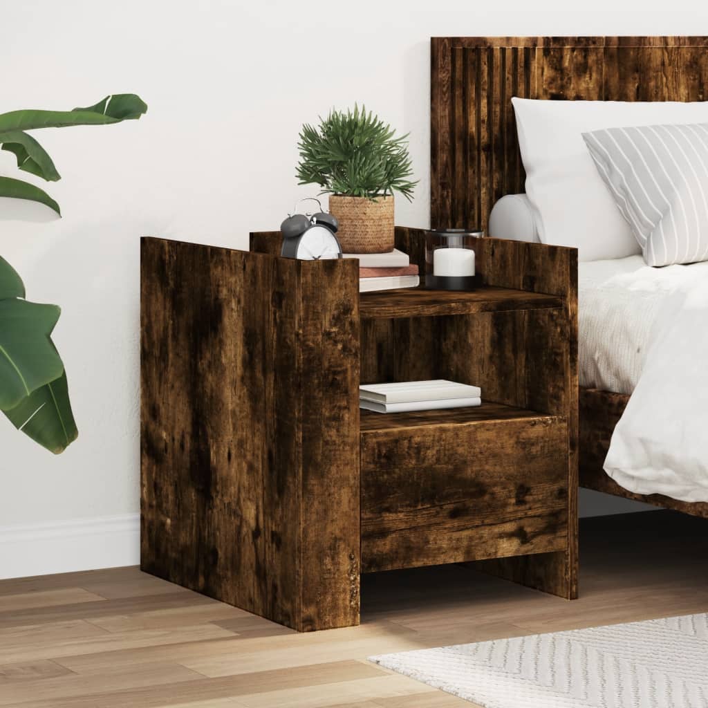 Smoked Oak Bedside Cabinet - 45x50x50 cm, Engineered Wood