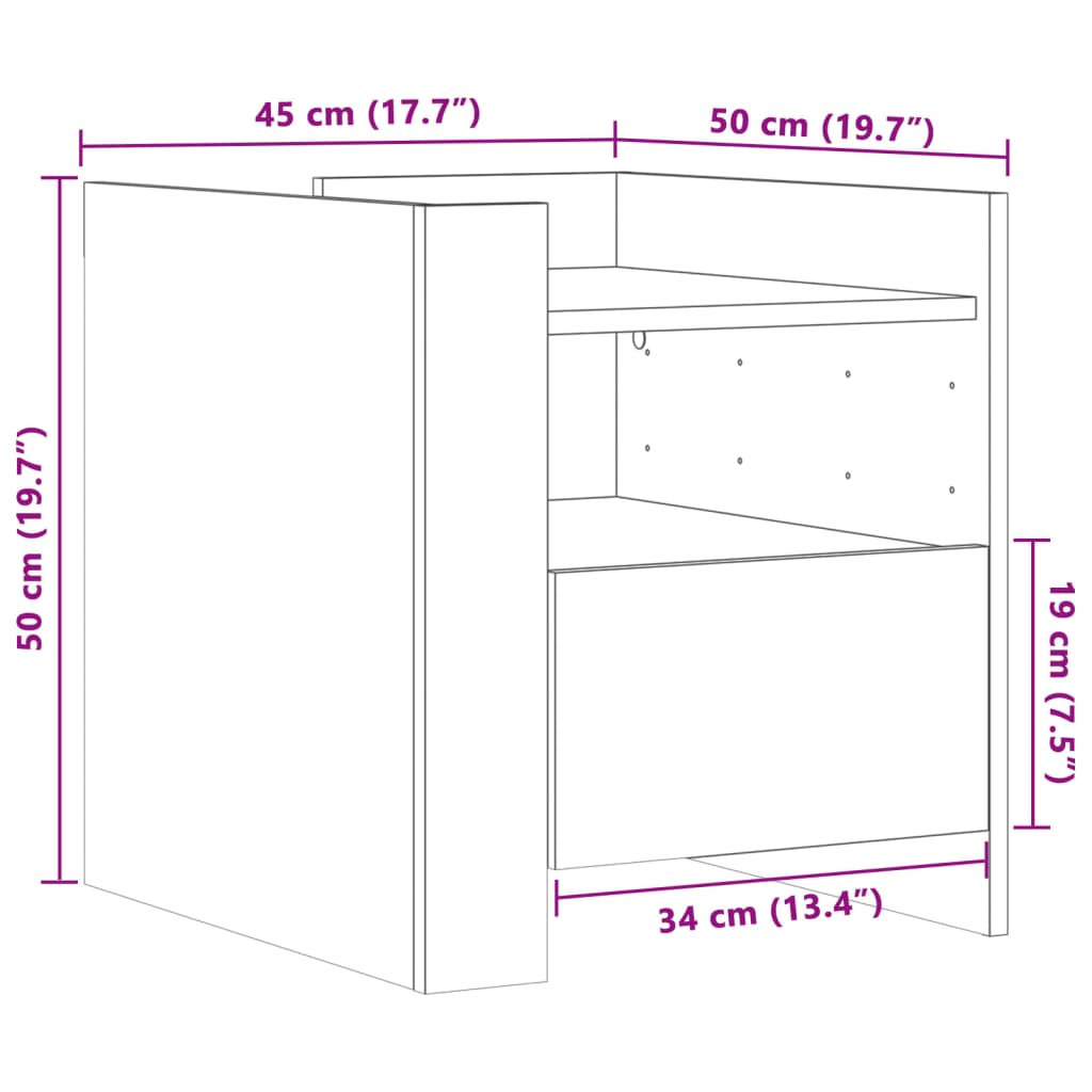 Grey Sonoma Bedside Cabinet, 45x50x50cm, Engineered Wood