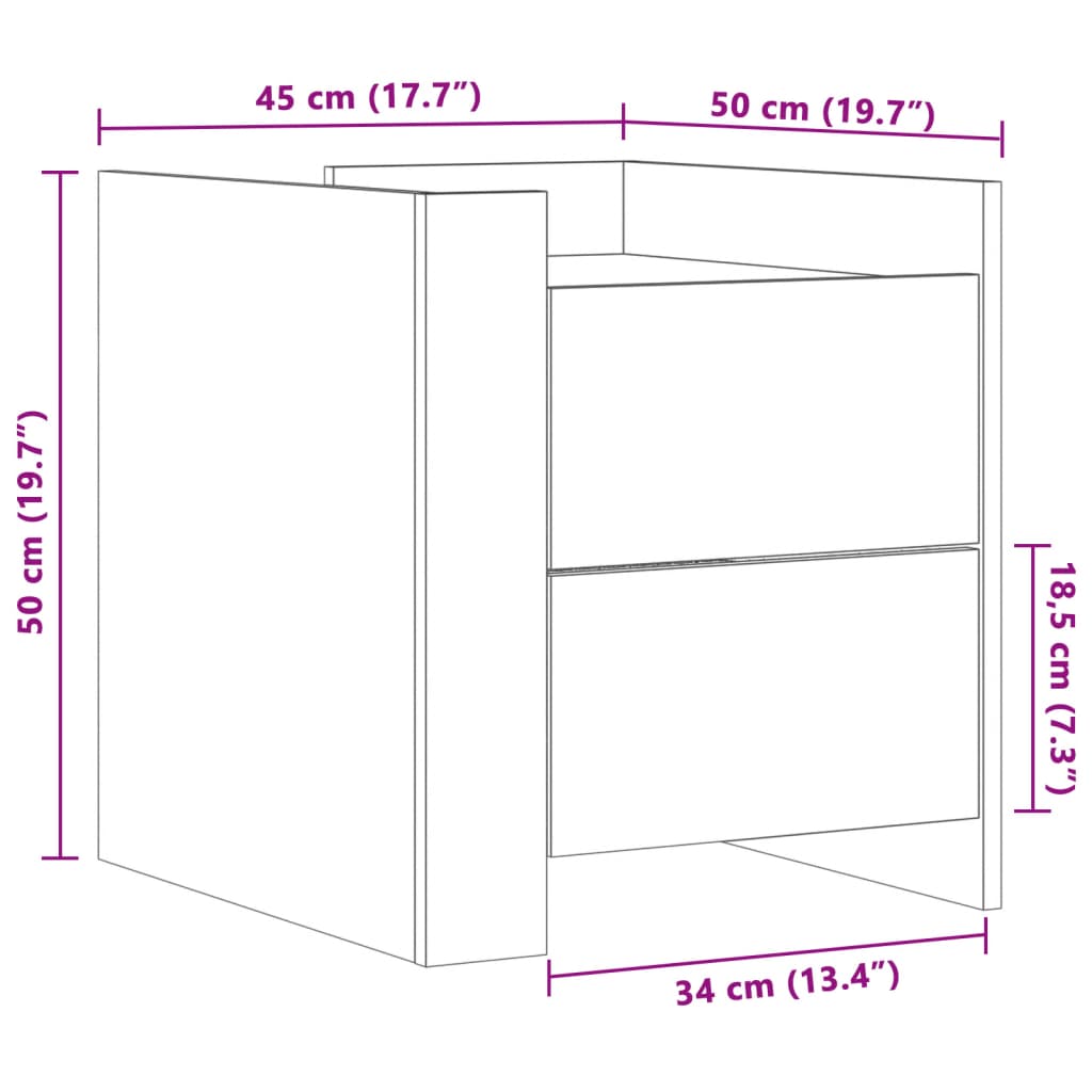 Black Engineered Wood Bedside Cabinet 45x50x50 cm